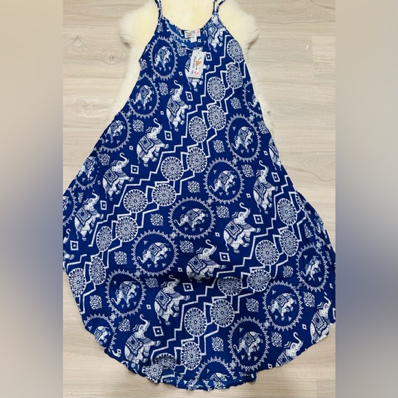 Blue and White Elephant Print Dress. BL/RD12 - Picture 3 of 4